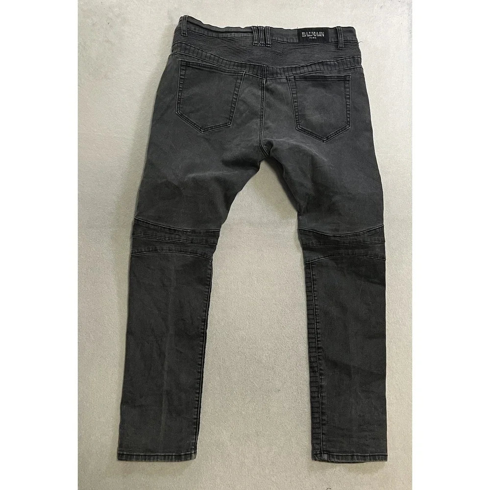 Balmain Paris Moto Biker Jeans Made in Italy Men's Size 38x31 Black Denim Slim